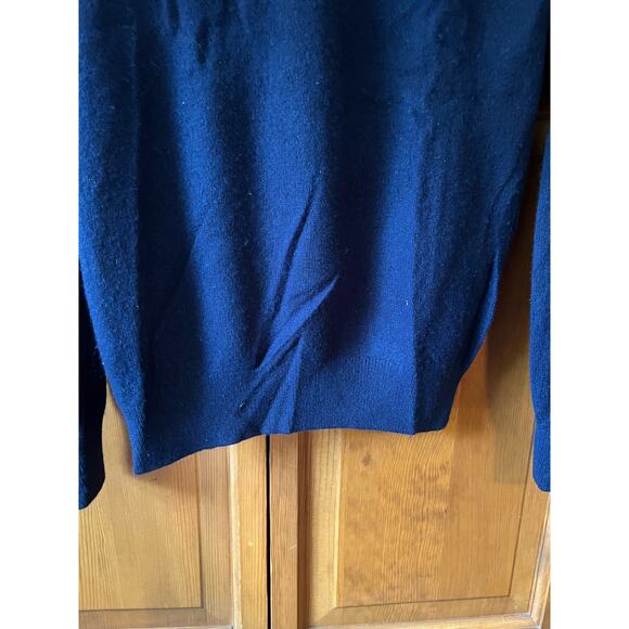 1901 Men's V Neck Cashmere Wool Pullover Sweater Long Sleeve Navy Blue Size L - Picture 3 of 9